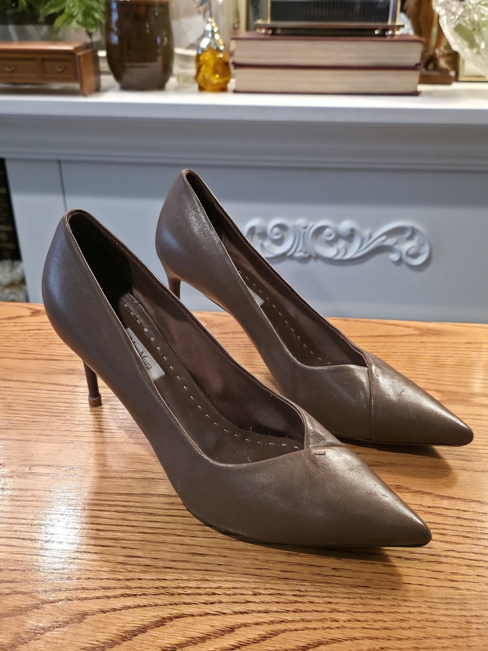 Max Mara Tobacco Nappa Leather Hand-Stitched Court Shoes Satin Heel Pumps 39.5